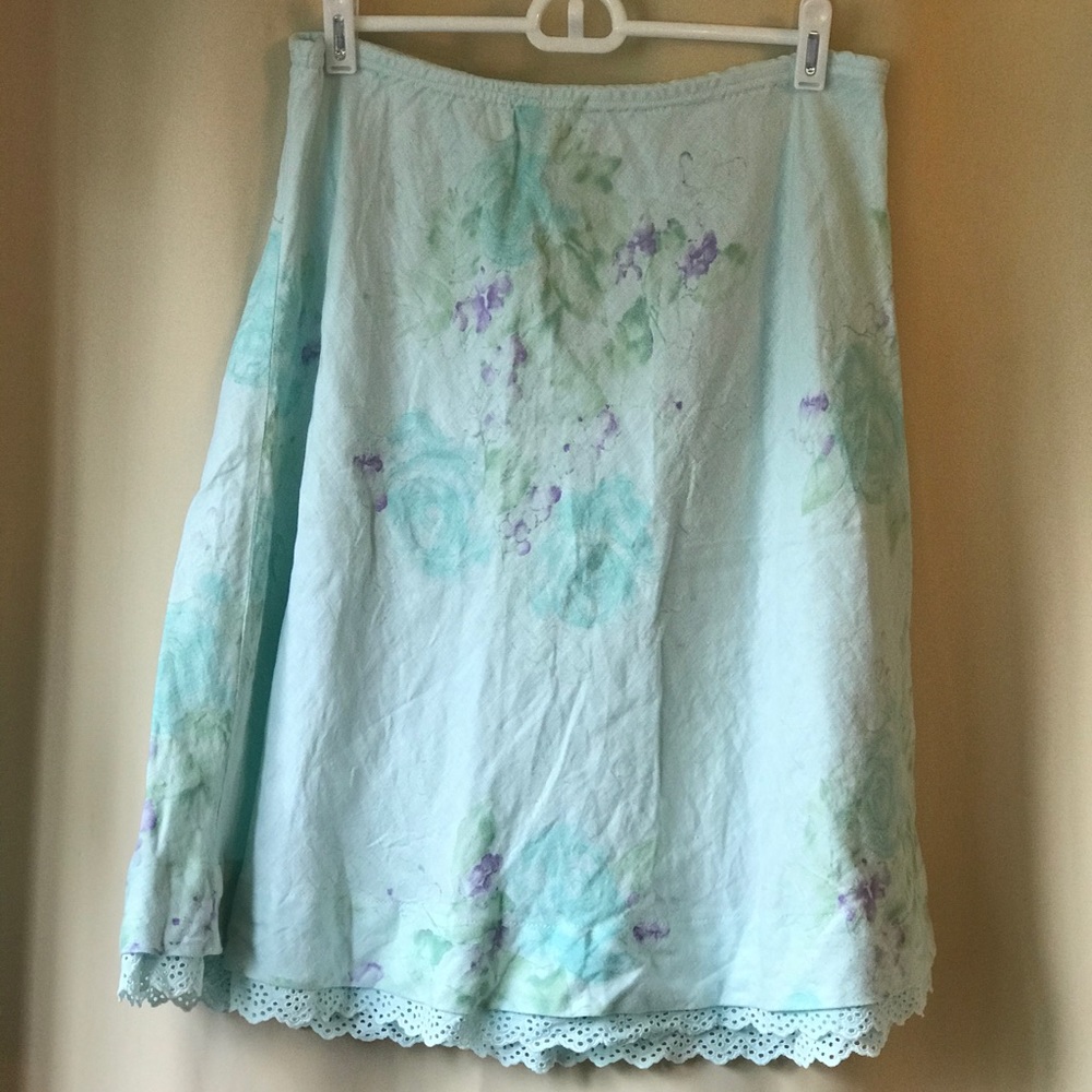 J.Jill Linen Floral Skirt With Lace Detail